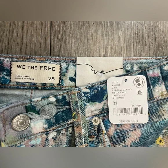 Free People Tennessee Low Rise Illusion Jeans Floral Canvas Paint Splatter Sz 28 - Picture 3 of 11